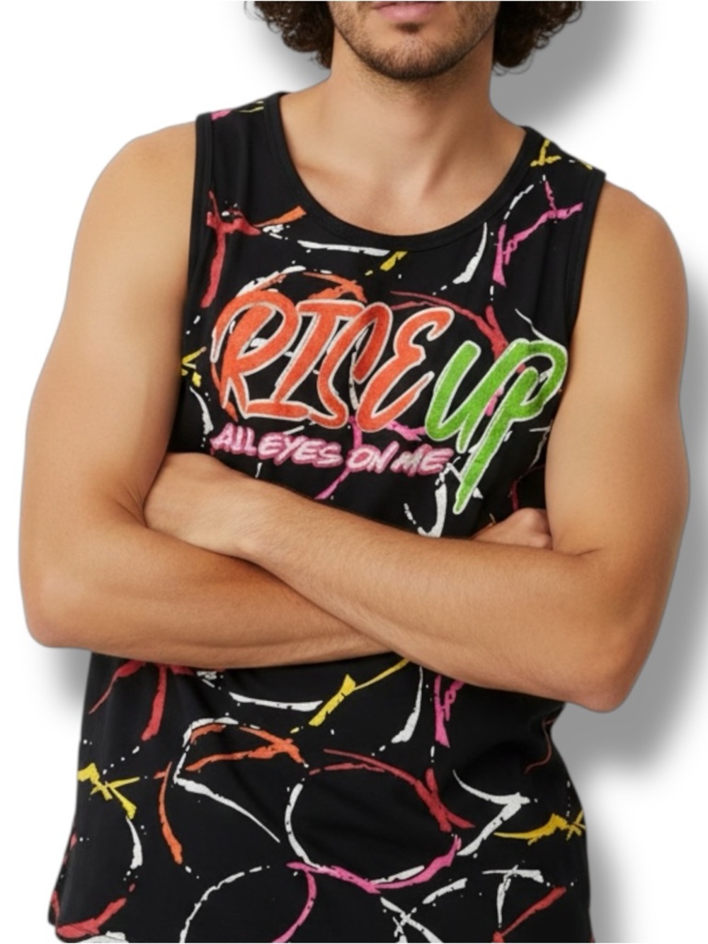 Switch Remarkable Mens Black Paint Splatter Rise Up Eyes on Me Tank Top Size XXL